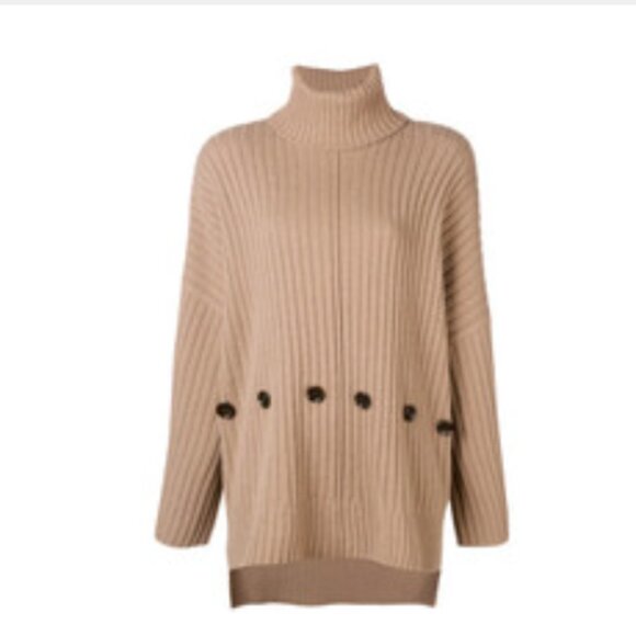 JOSEPH Camel Wool Button Embellished Poncho Sweater Turtleneck Womens Large L - Picture 4 of 16